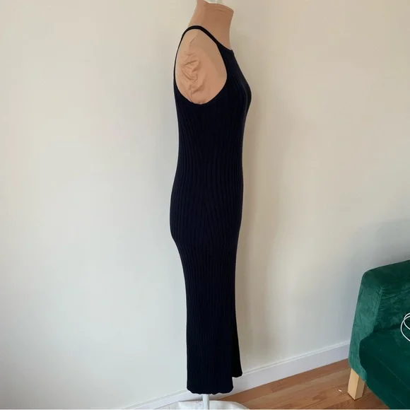 Autumn Cashmere Black Cotton Rib Knit Halter Midi Dress EUC Size Small - Picture 6 of 9